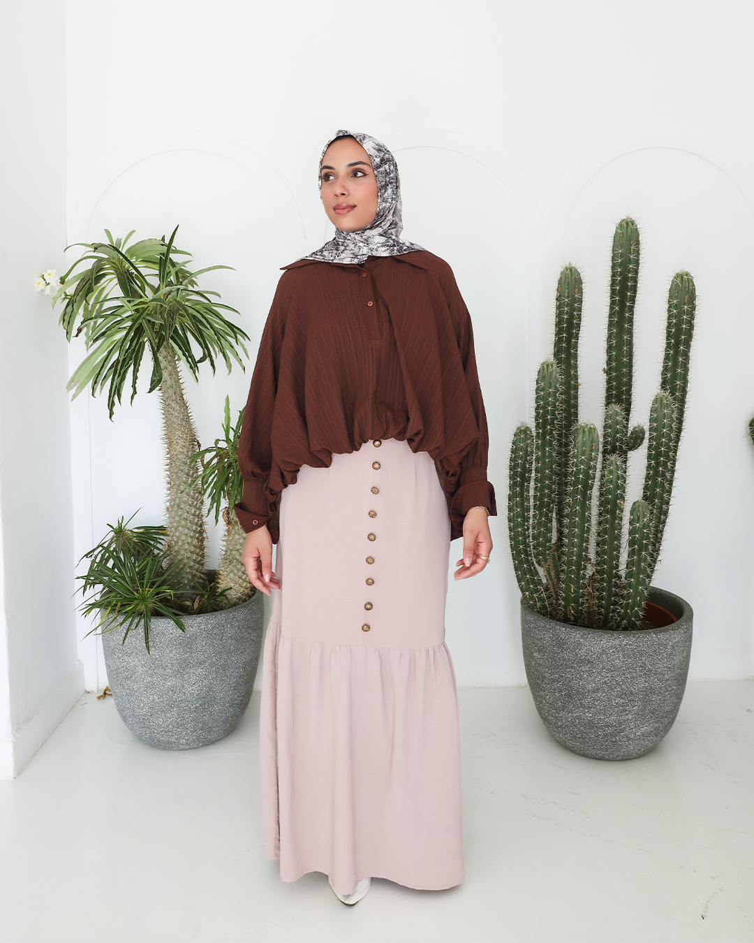 Luna Balloon Blouse in Brown
