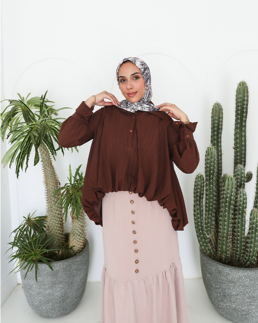 Luna Balloon Blouse in Brown