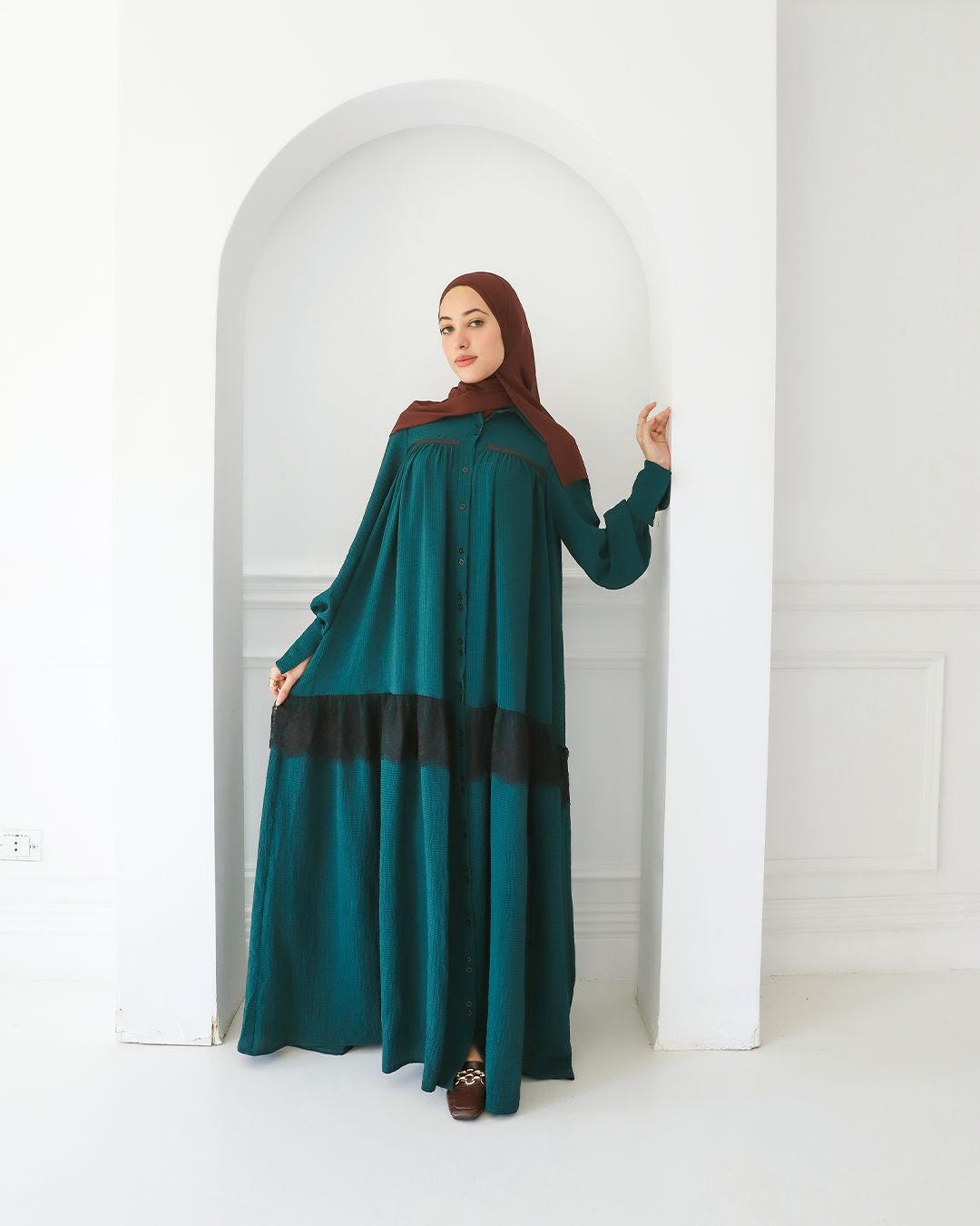 Flowa Striped Shirt Dress in Dark teal