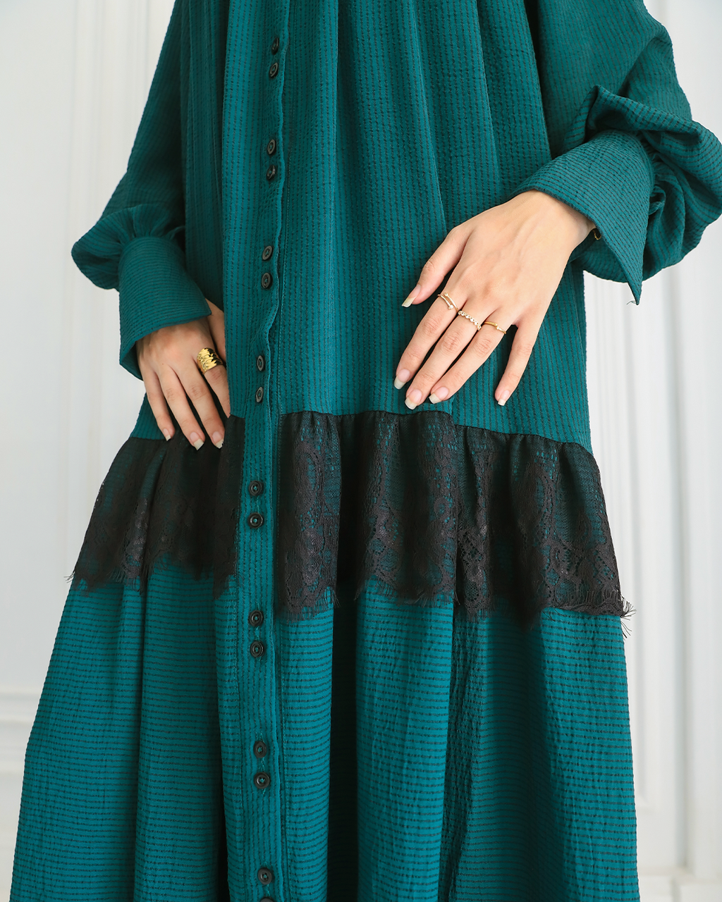 Flowa Striped Shirt Dress in Dark teal
