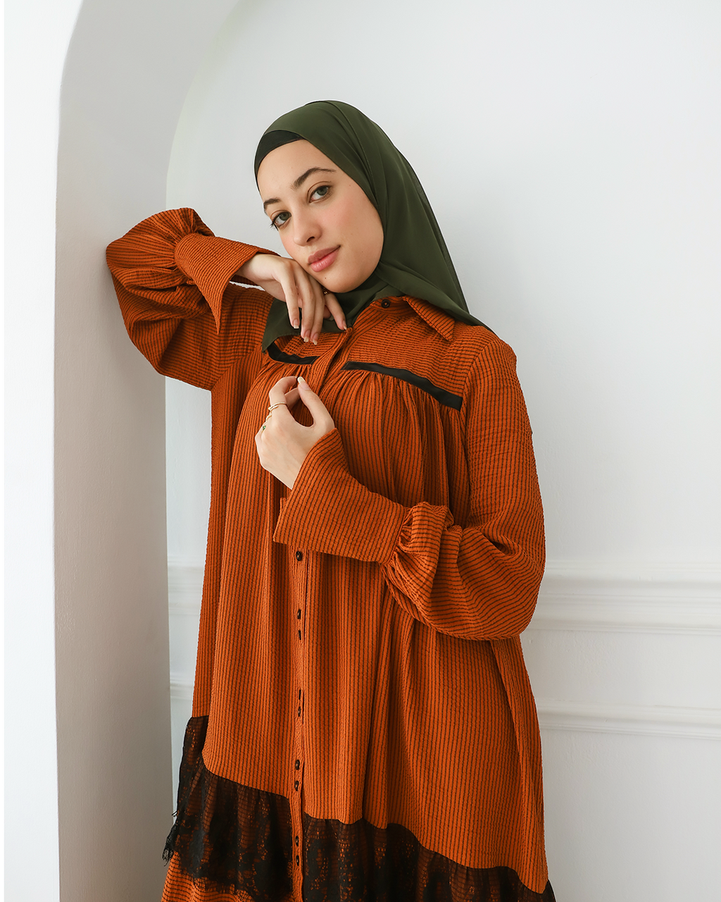 Flowa Striped Shirt Dress in Brick
