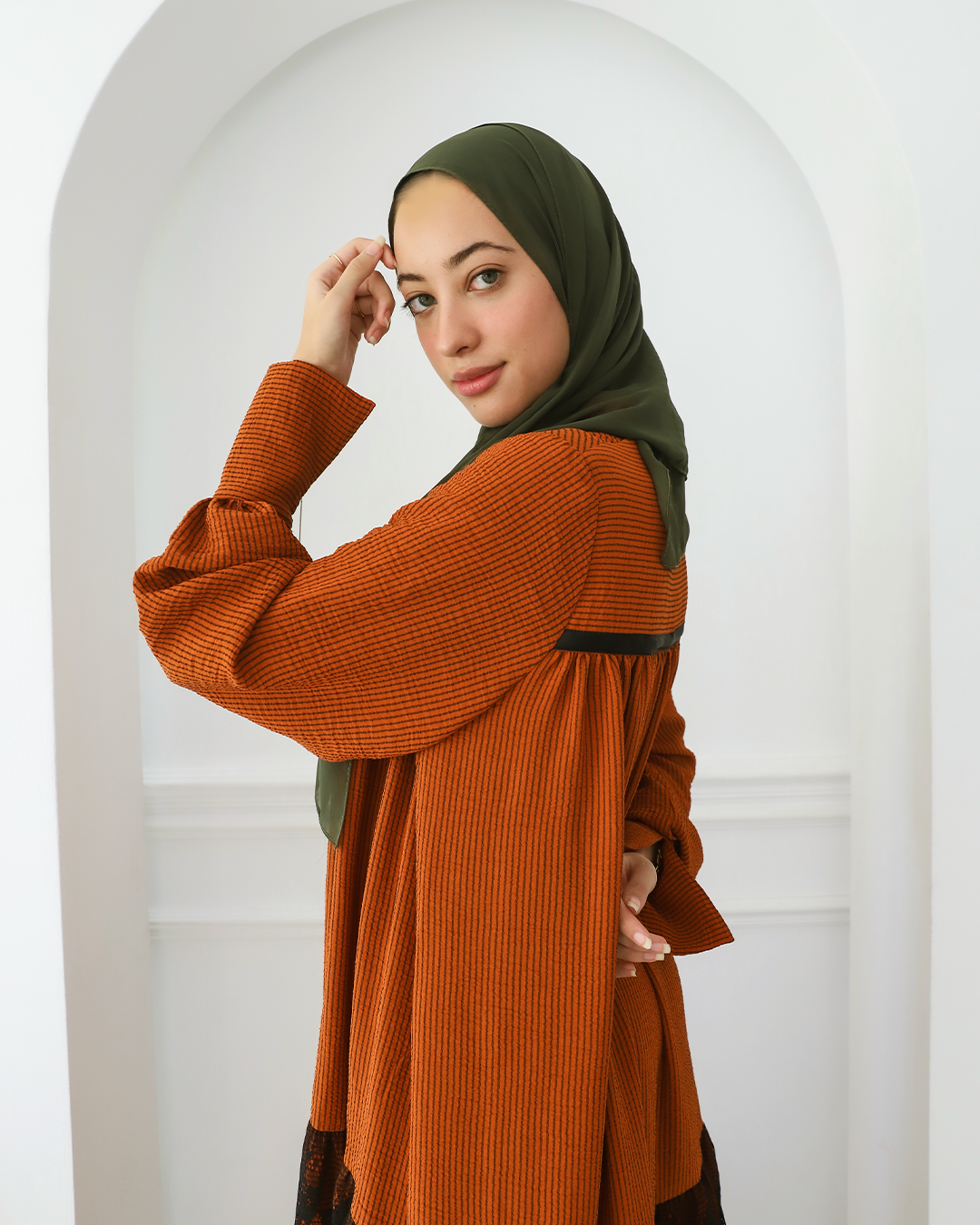 Flowa Striped Shirt Dress in Brick