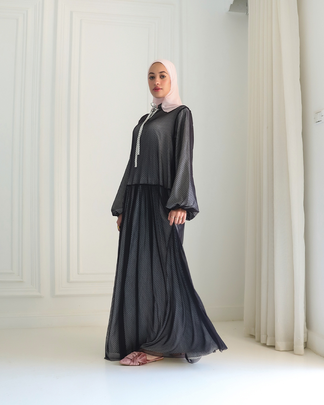 Shadow Lace dress (Black & White polka)