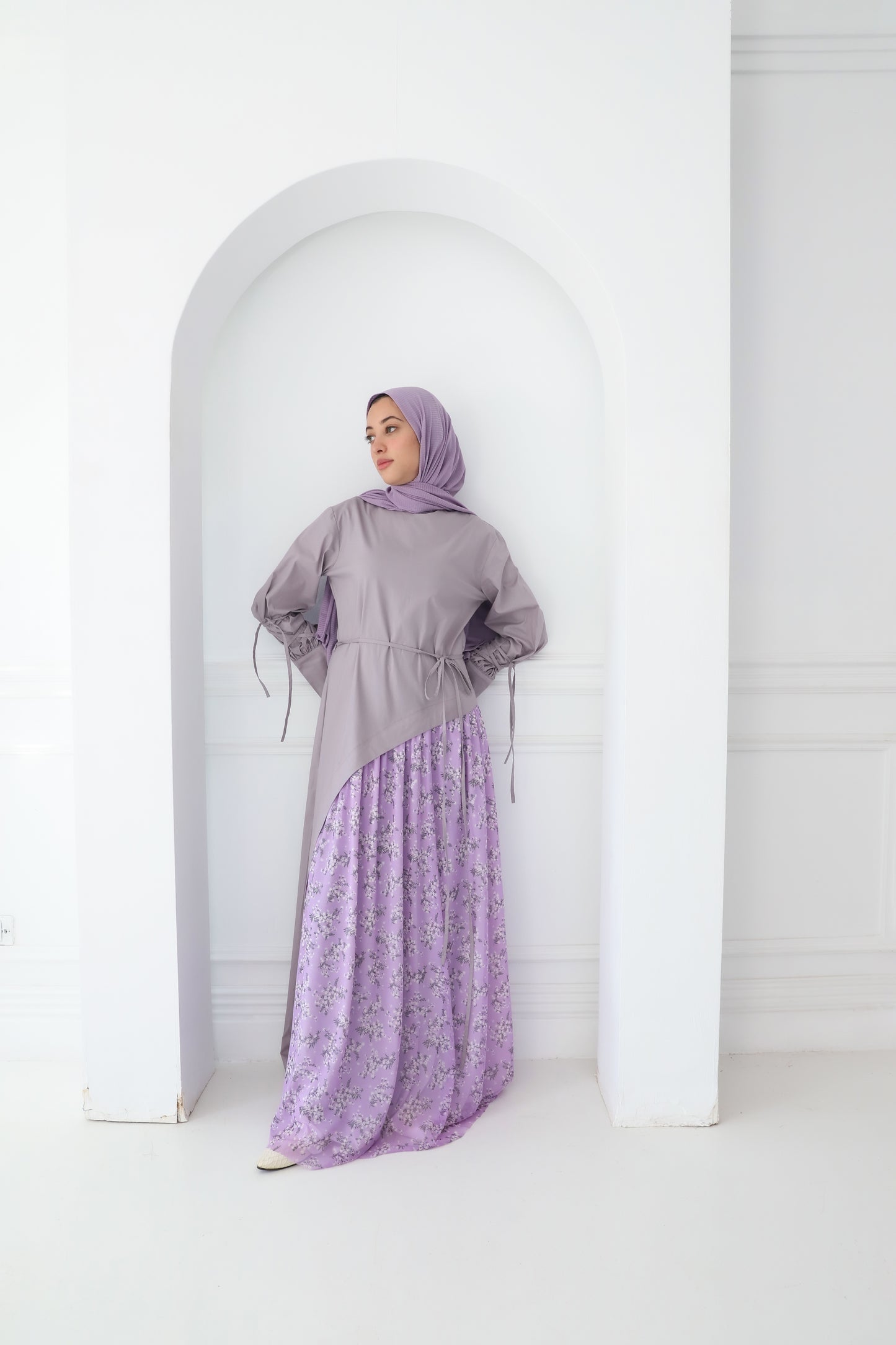 Tulle fusion gown in (Grey & mauve)