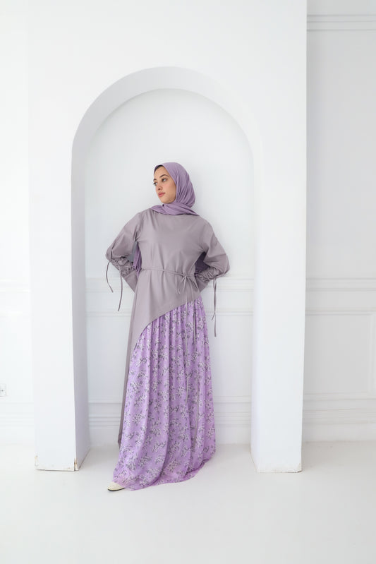Tulle fusion gown in (Grey & mauve)