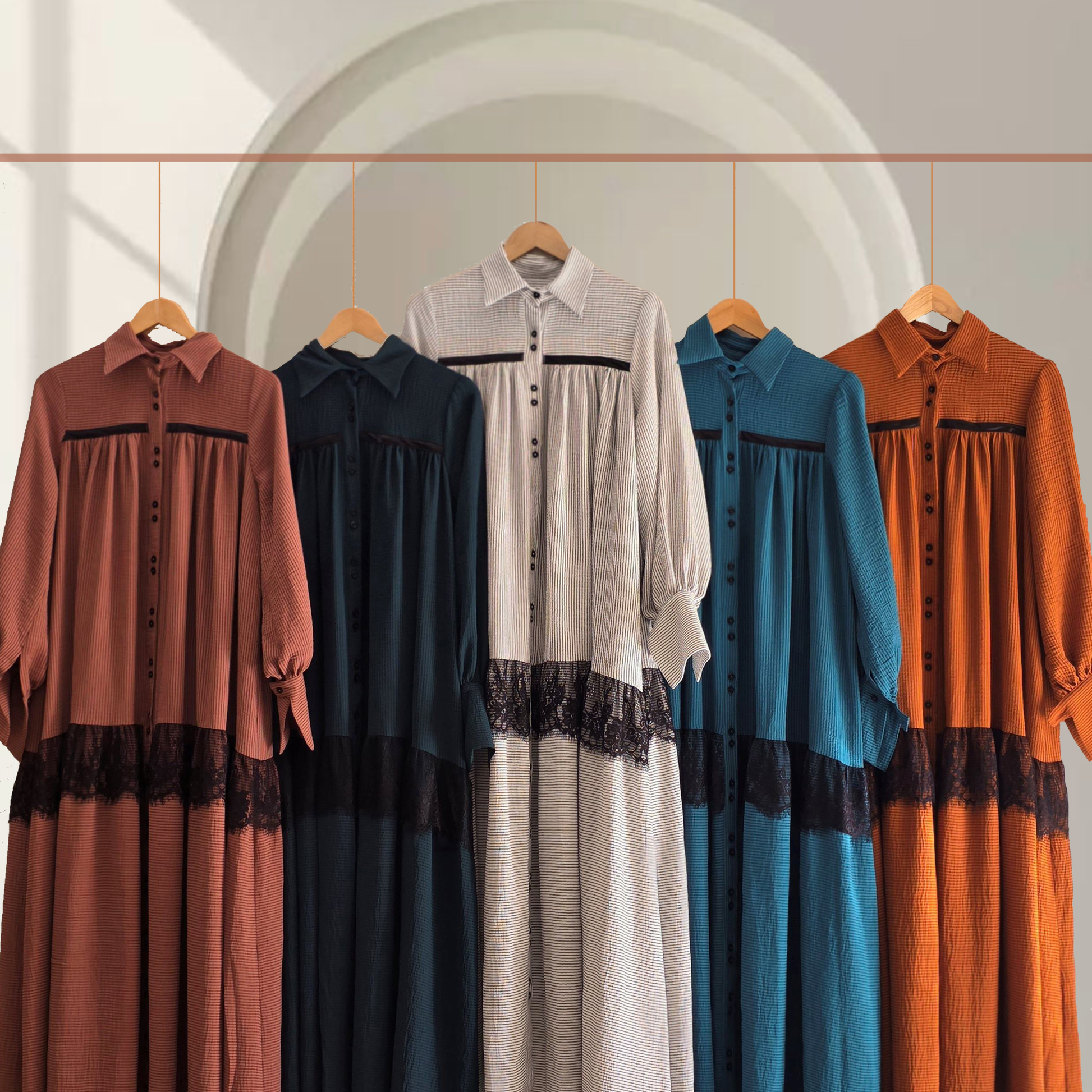 Flowa Striped Shirt Dress in Brick